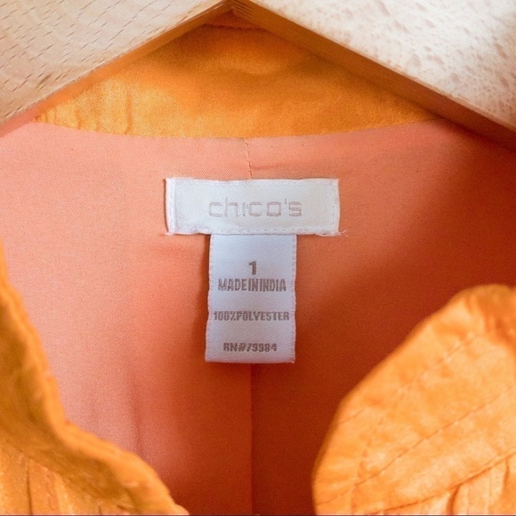 𝅺Chico's Jacket Blazer Bright Light Weight Orange Pleated Womens Size 8 Medium - Picture 8 of 12